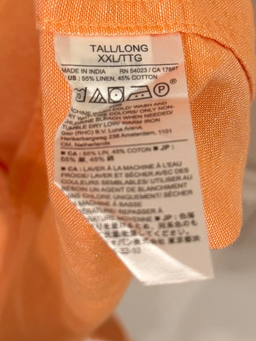 Banana Republic XXL Tall Linen Blend Short Sleeve Button Up Shirt Orange